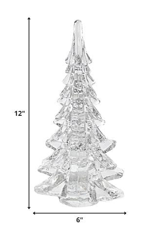 12" Mouth Blown Clear Glass Christmas Tree Sculpture