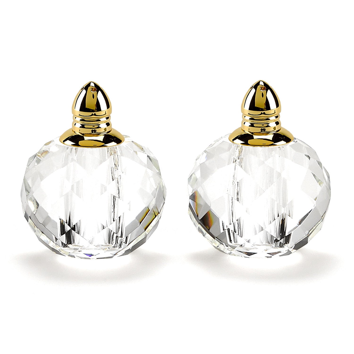 Handcrafted Optical Crystal And Gold Rounded Salt And Pepper Shakers