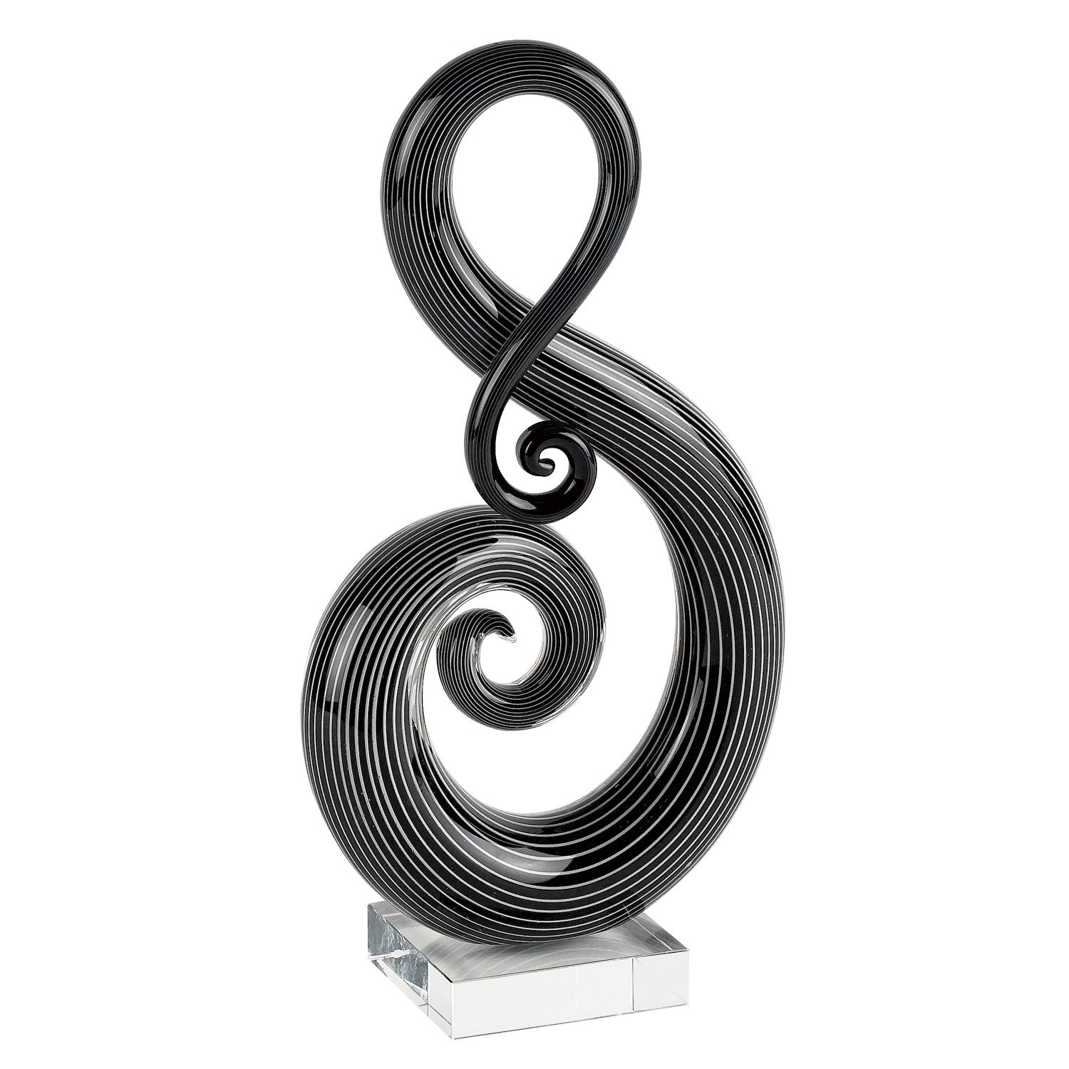12" Black and White Murano Glass Modern Abstract Tabletop Sculpture