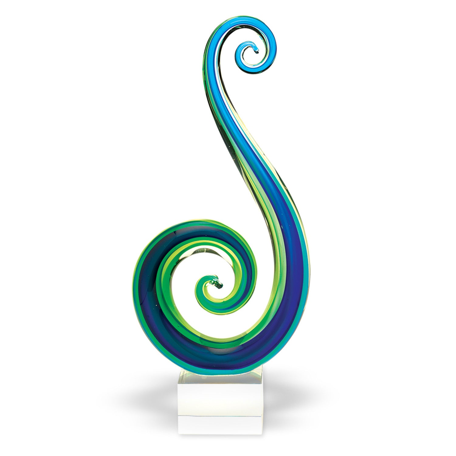 16" Blue and Green Murano Glass Modern Abstract Tabletop Sculpture