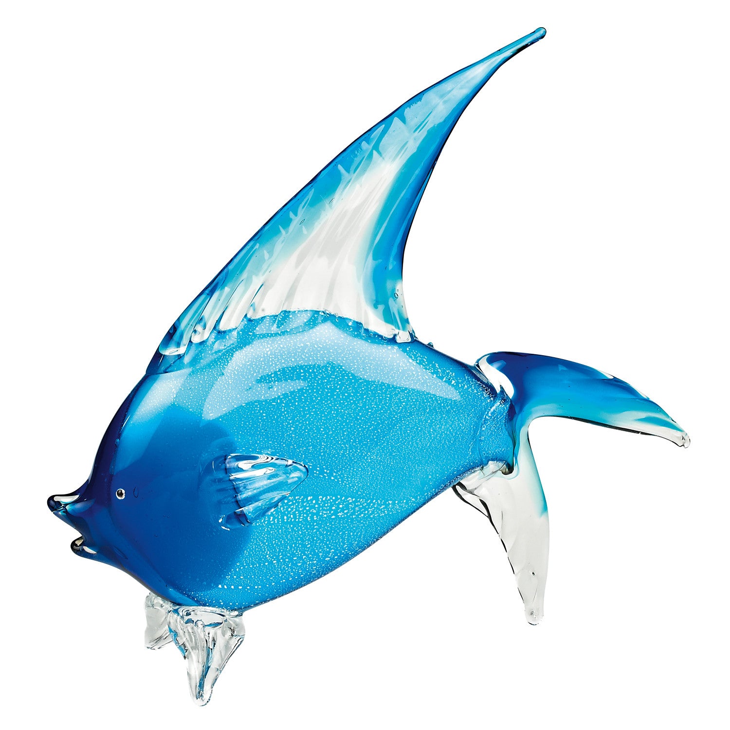 16" Blue Murano Glass Fish Figurine Tabletop Sculpture