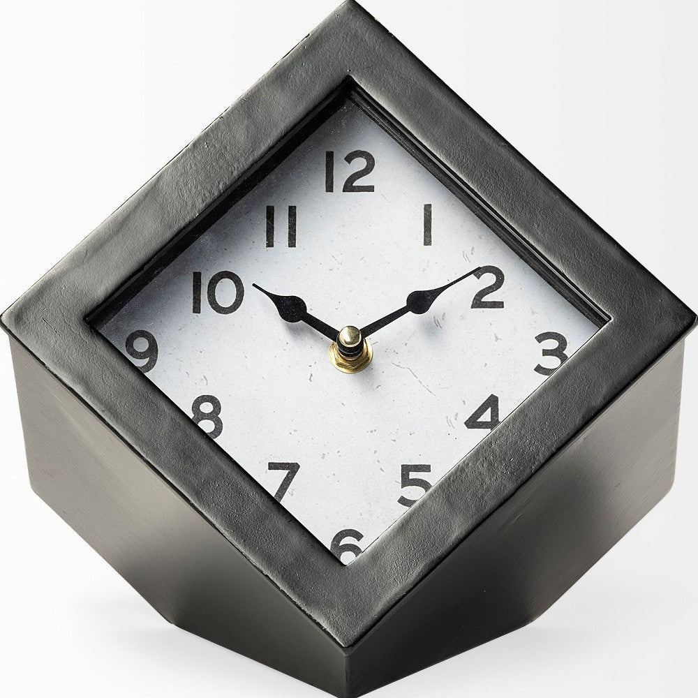 Black Metal Cube Desk Table Clock