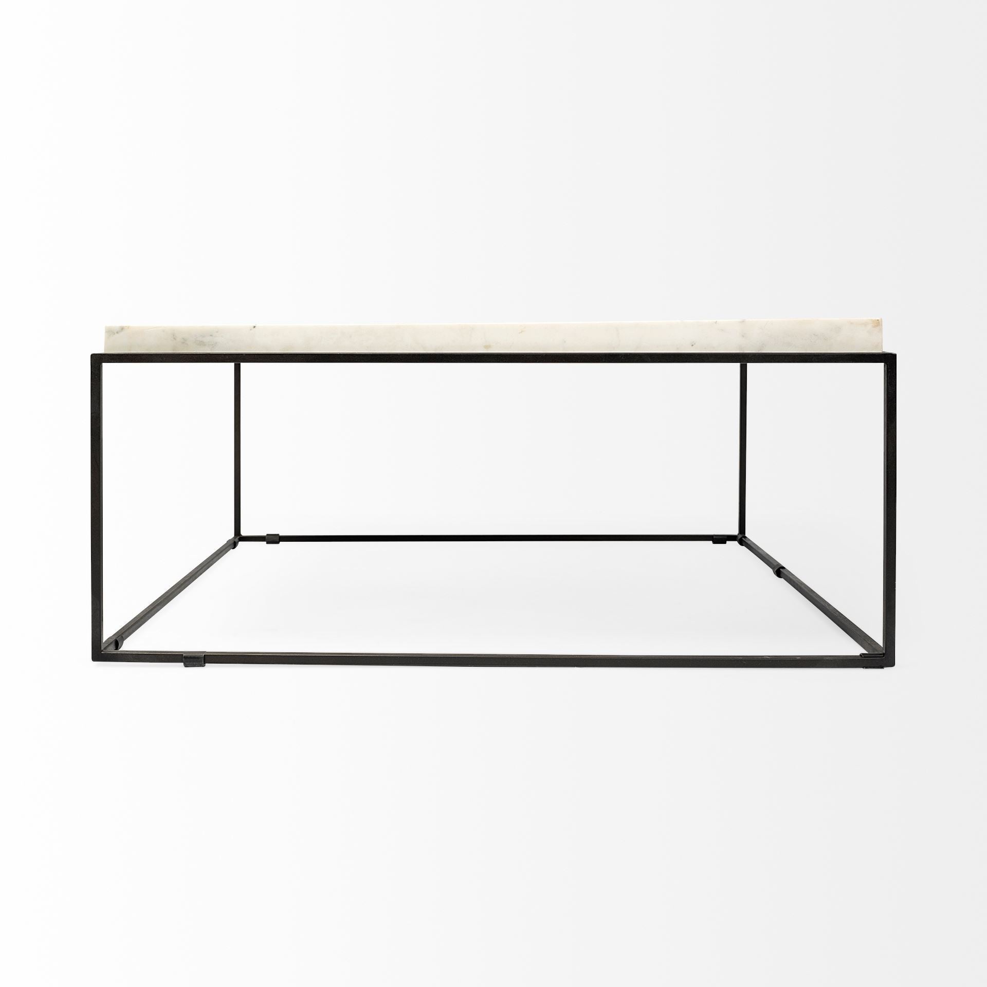 36" White And Black Genuine Marble And Metal Square Coffee Table