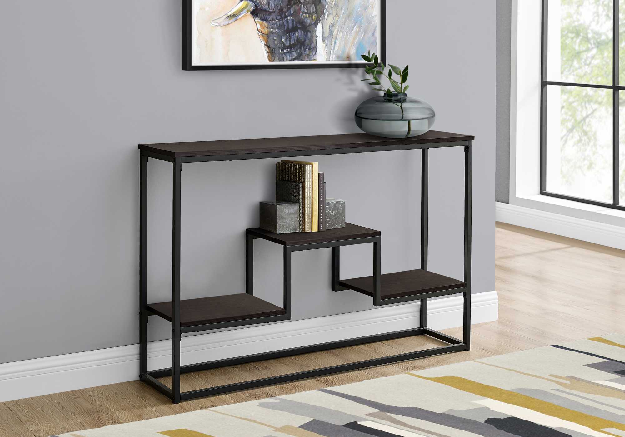 48" Brown And Black Frame Console Table With Storage