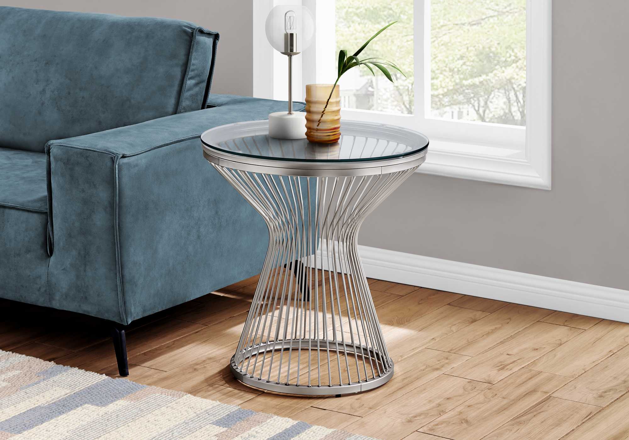 25" Silver And Clear Glass Round End Table