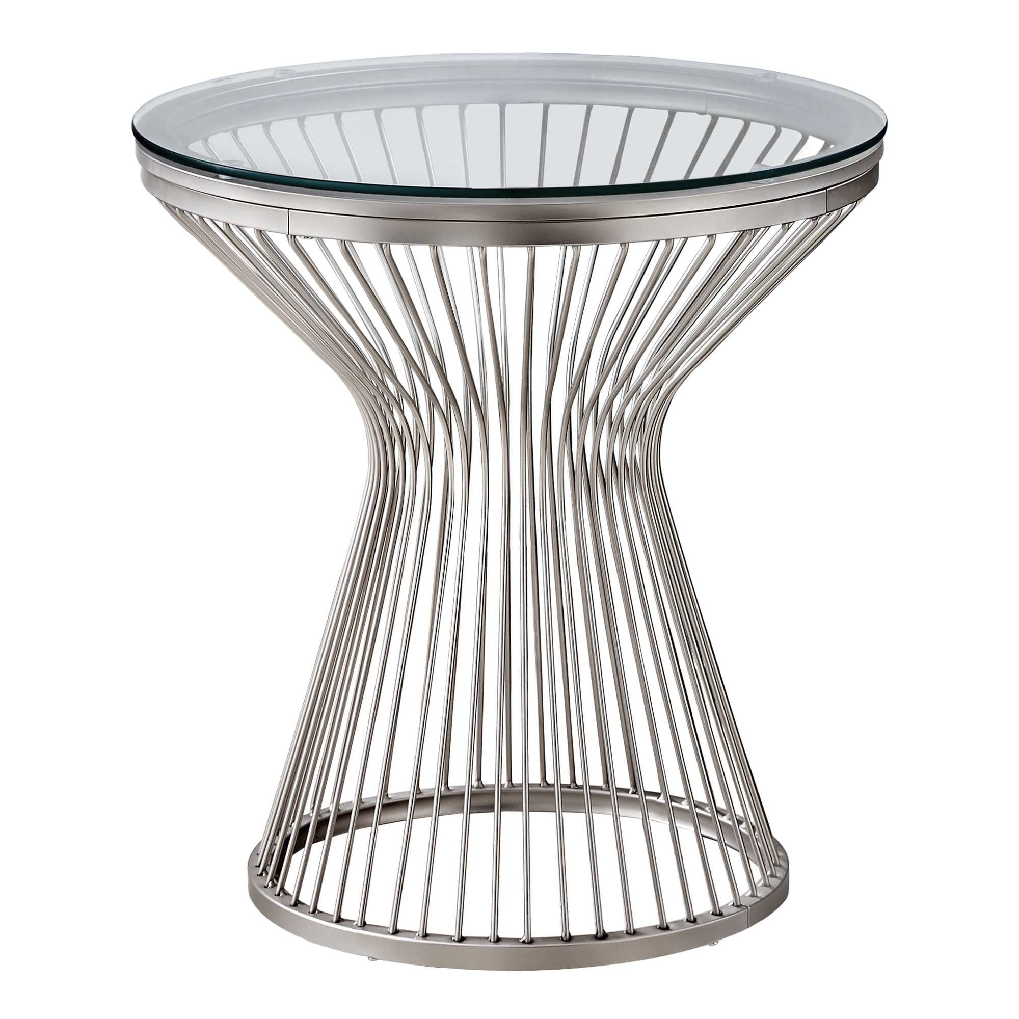 25" Silver And Clear Glass Round End Table