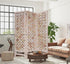 3 Panel Pink Room Divider With Cut Square Wood Design