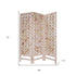 3 Panel Pink Room Divider With Cut Square Wood Design