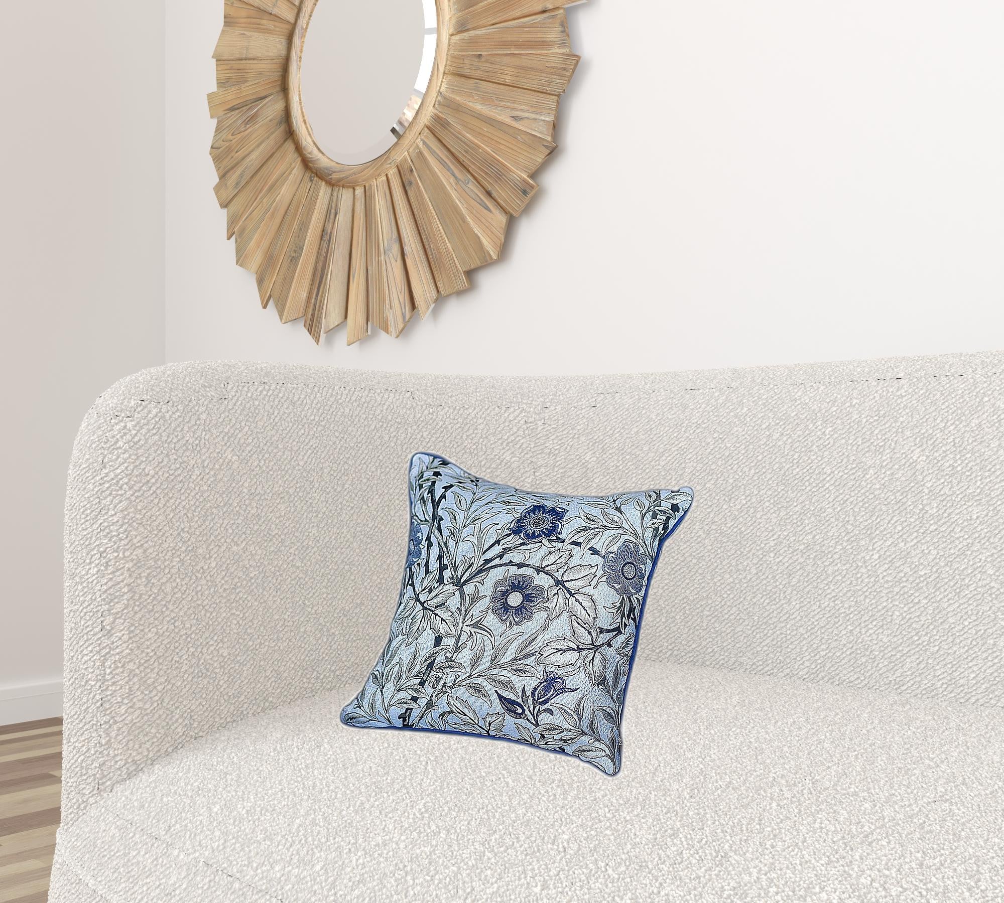 Set Of 4 17" Jacquard Leaf Throw Pillow Cover In Blue