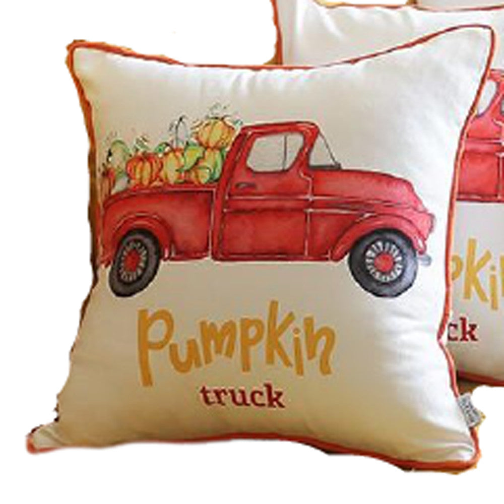 Set Of 4 18" Pumpkin Truck Throw Pillow Cover In Multicolor