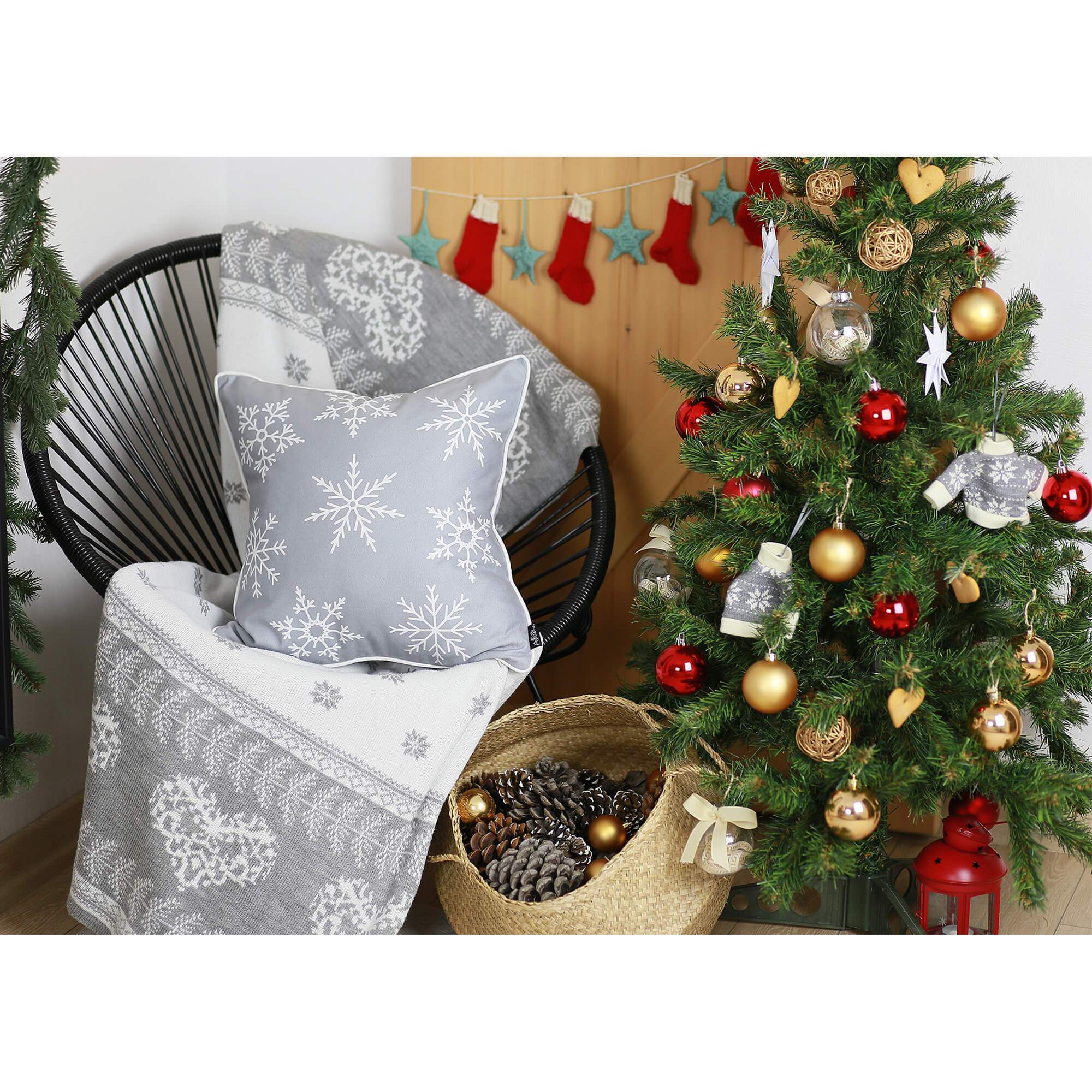 Set Of Four Silver Gray 18" Snowflakes Throw Pillow Covers