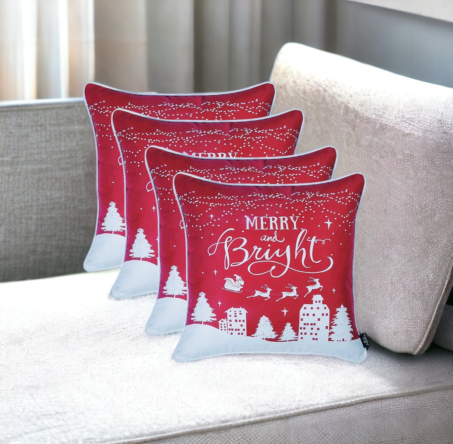 Set Of 4 18" Christmas Merry Bright Throw Pillow Cover In Multicolor