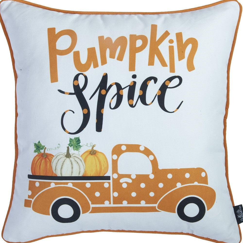 Set Of Four 18" Orange Pumpkin Pick Up Truck Pillow Covers