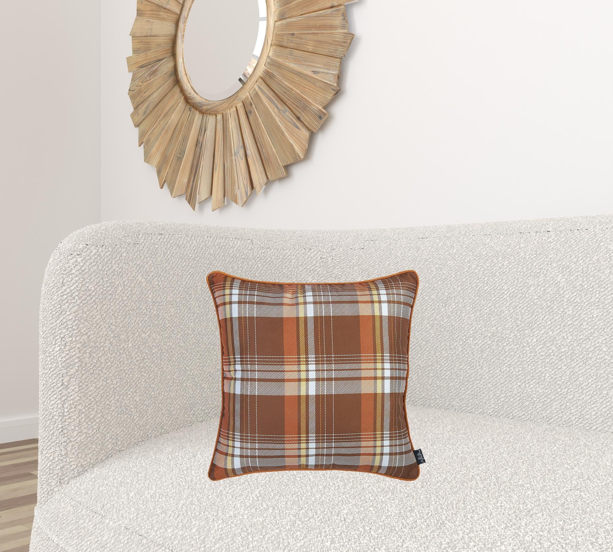 Set Of Four 18" Orange And Brown Plaid Pumpkins Throw Pillow Covers