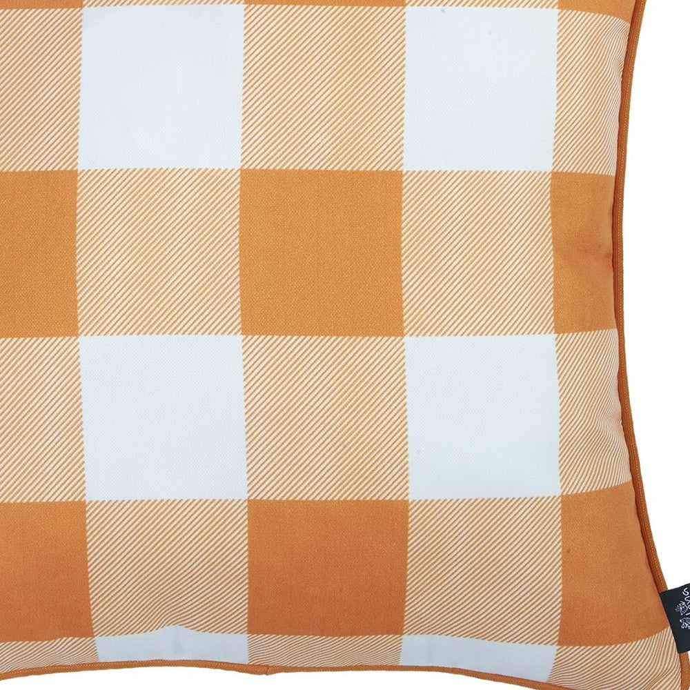 Set Of Four 18" Orange Plaid And Pumpkin Throw Pillow Covers