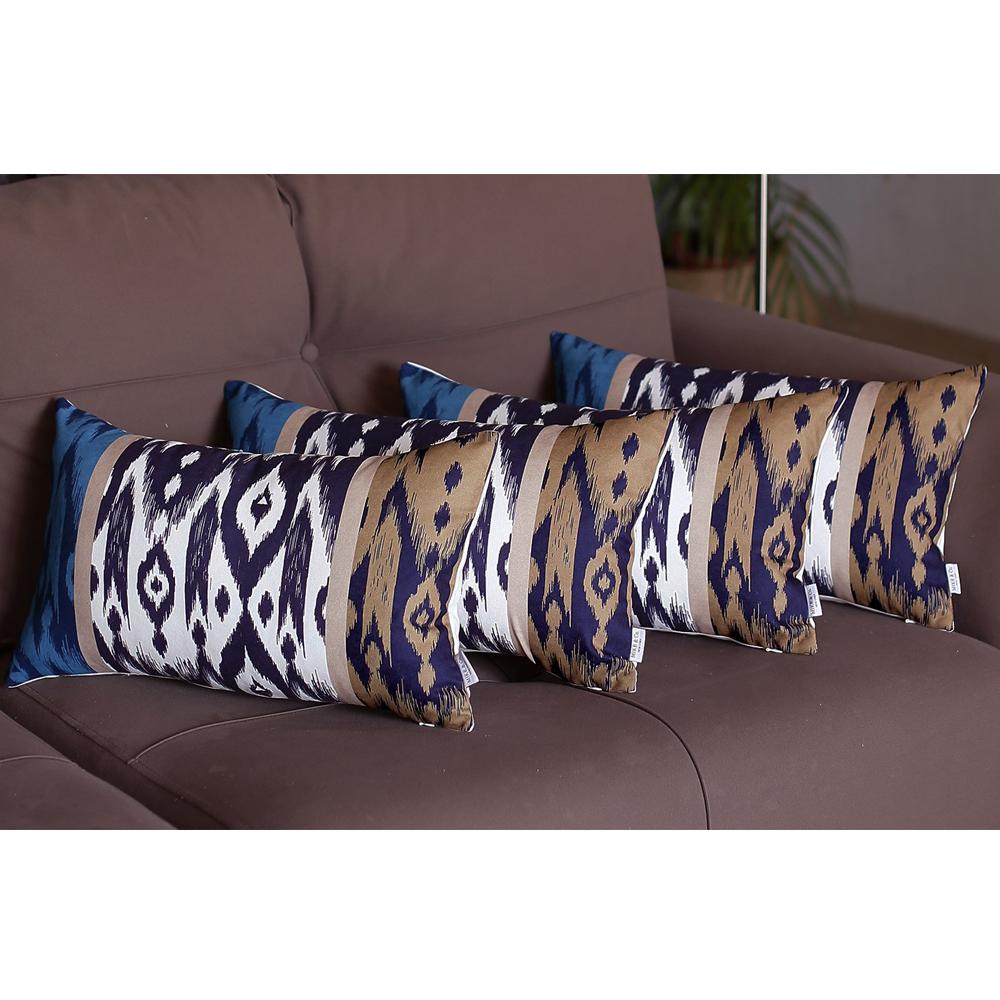 Set Of 4 Brown And Blue Ikat Design Lumbar Pillow Covers