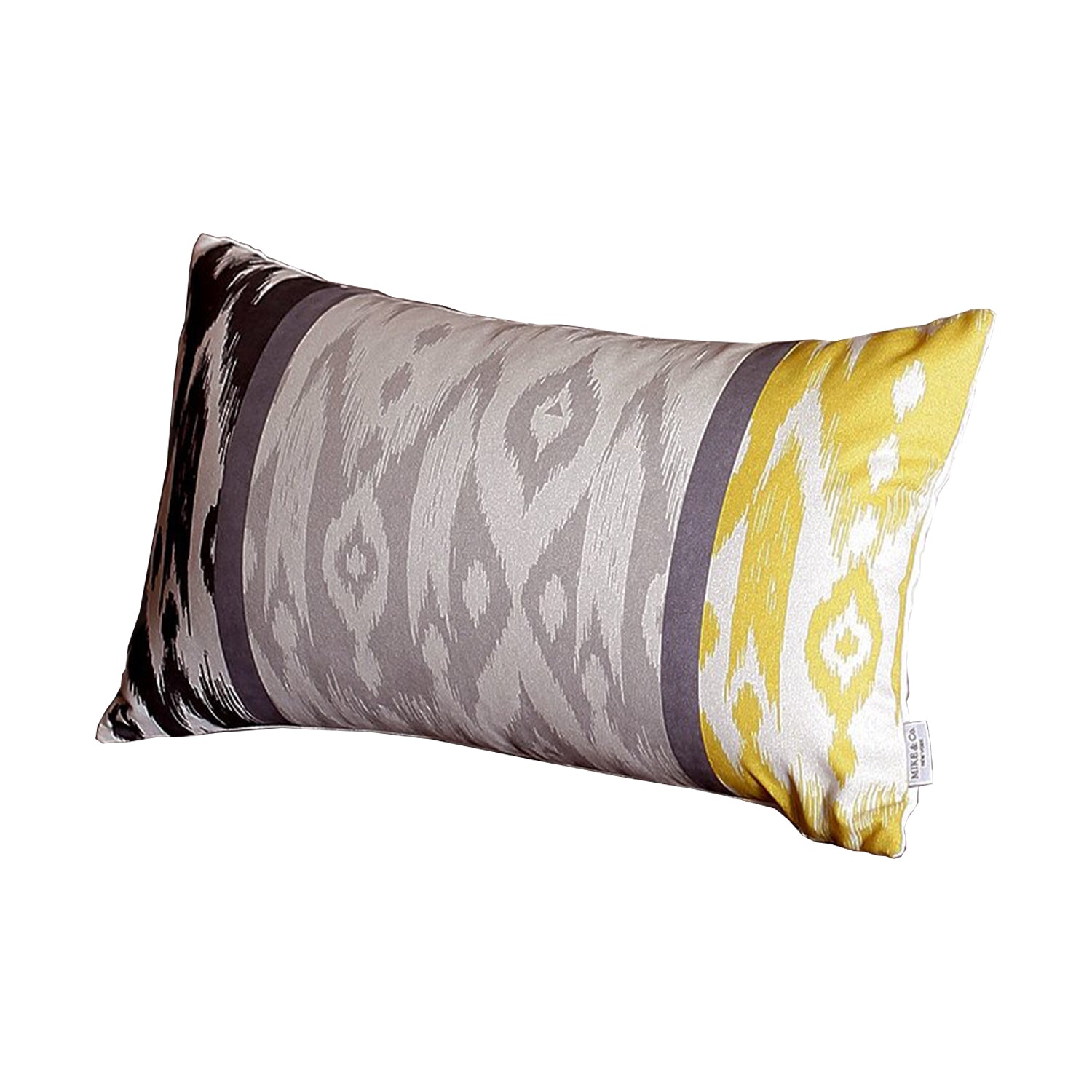 Set Of 4 Gray And Yellow Ikat Lumbar Pillow Covers