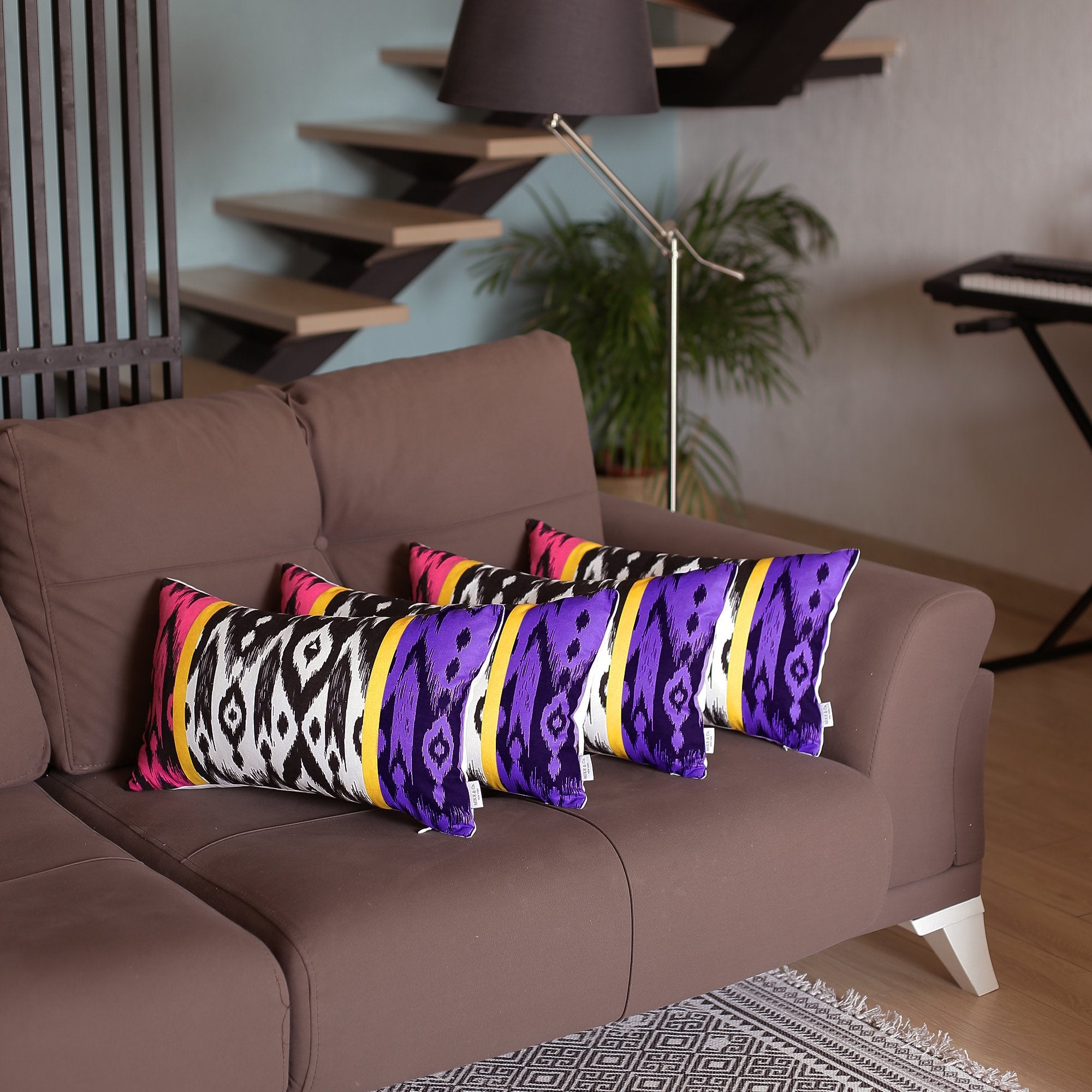 Set Of 4 Purple And Pink Ikat Design Lumbar Pillow Covers