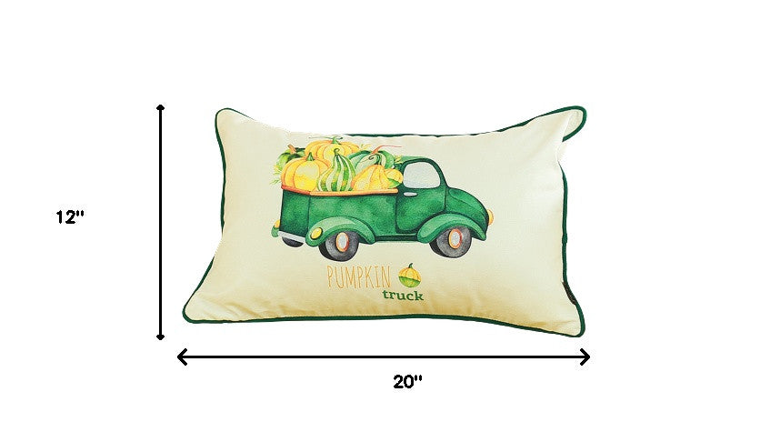 Set Of Four 20" Green Pumpkin Pick Up Truck Lumbar Pillow Covers