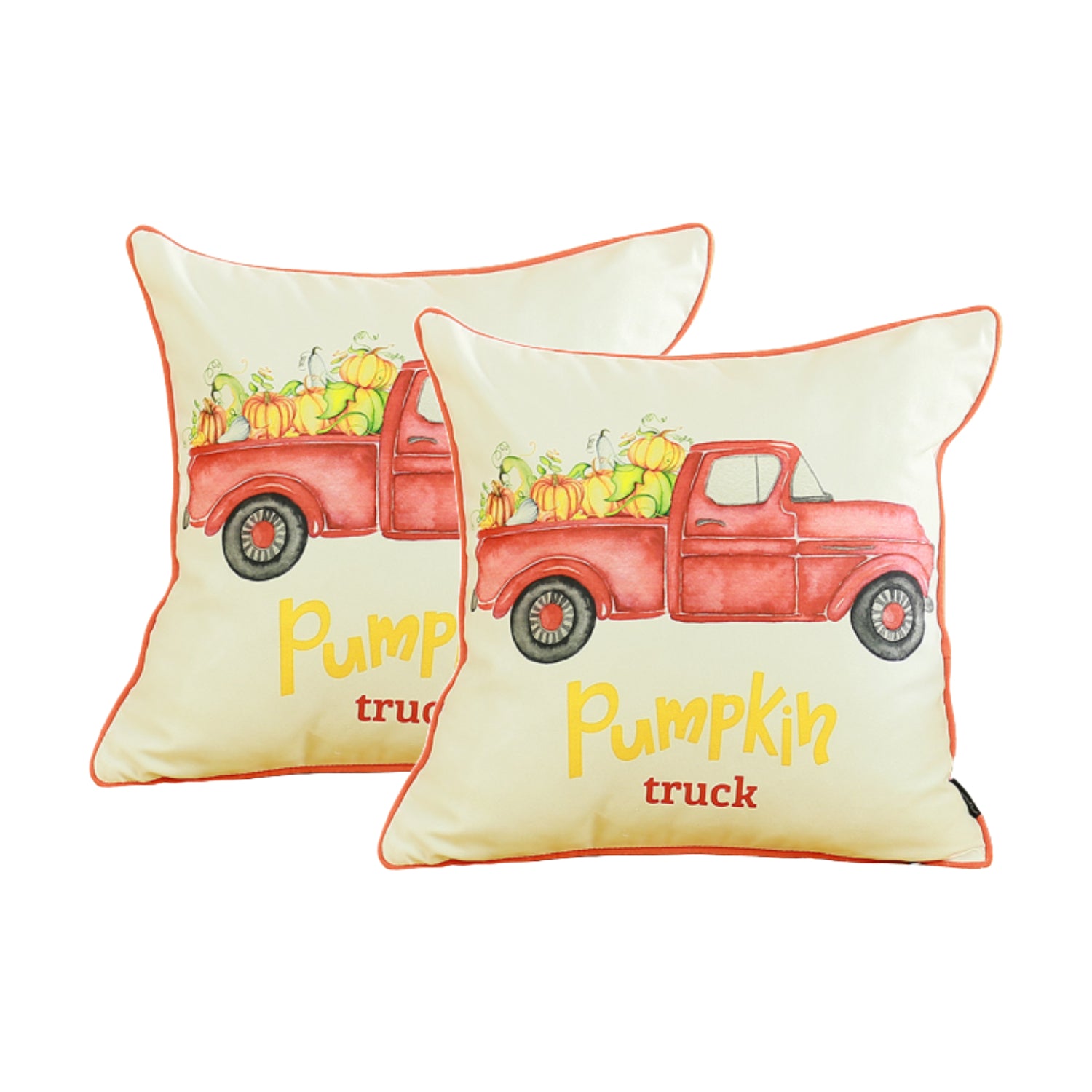 Set Of 2 18" Pumpkin Truck Throw Pillow Cover