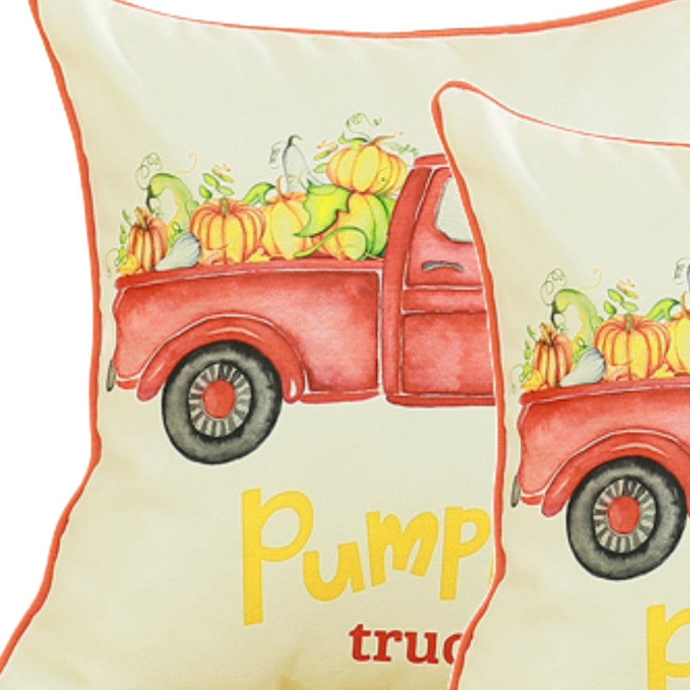 Set Of 2 18" Pumpkin Truck Throw Pillow Cover