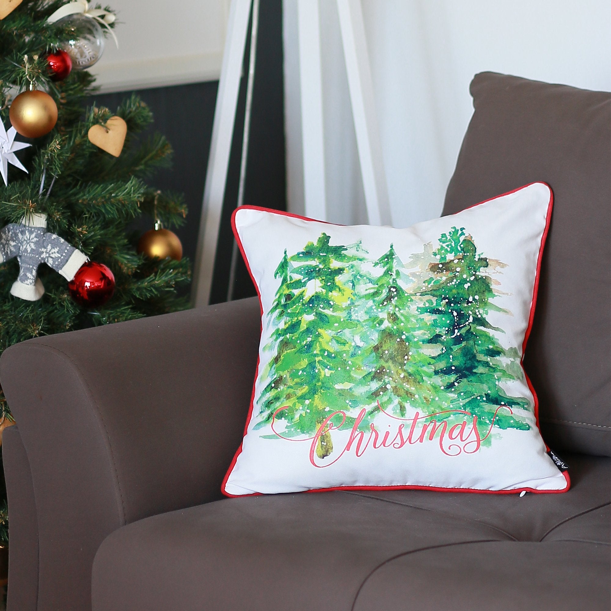 Set Of 2 18" Christmas Trees Throw Pillow Cover In Multicolor