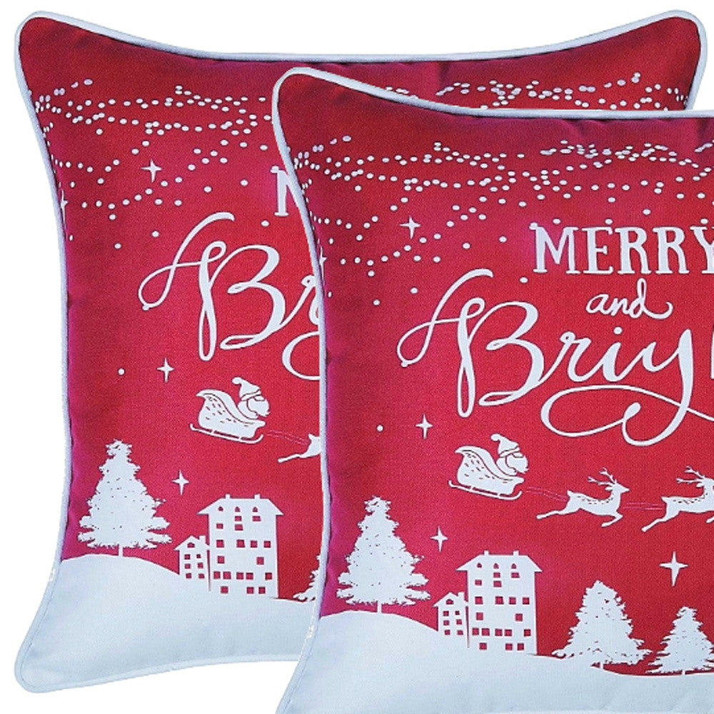 Set Of 2 18" Christmas Merry Bright Throw Pillow Cover In Multicolor