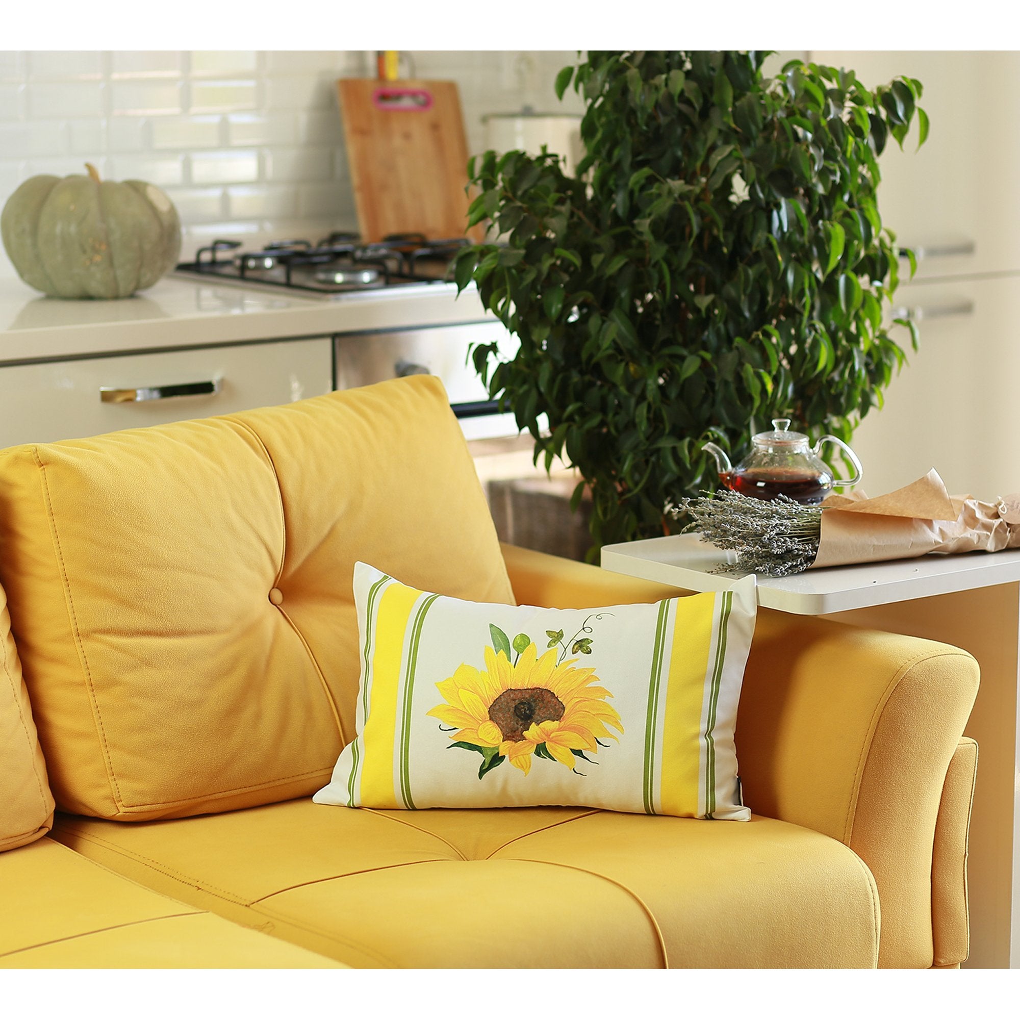 Set Of 2 20"  Fall Sunflower Lumbar Pillow Cover In Multicolor