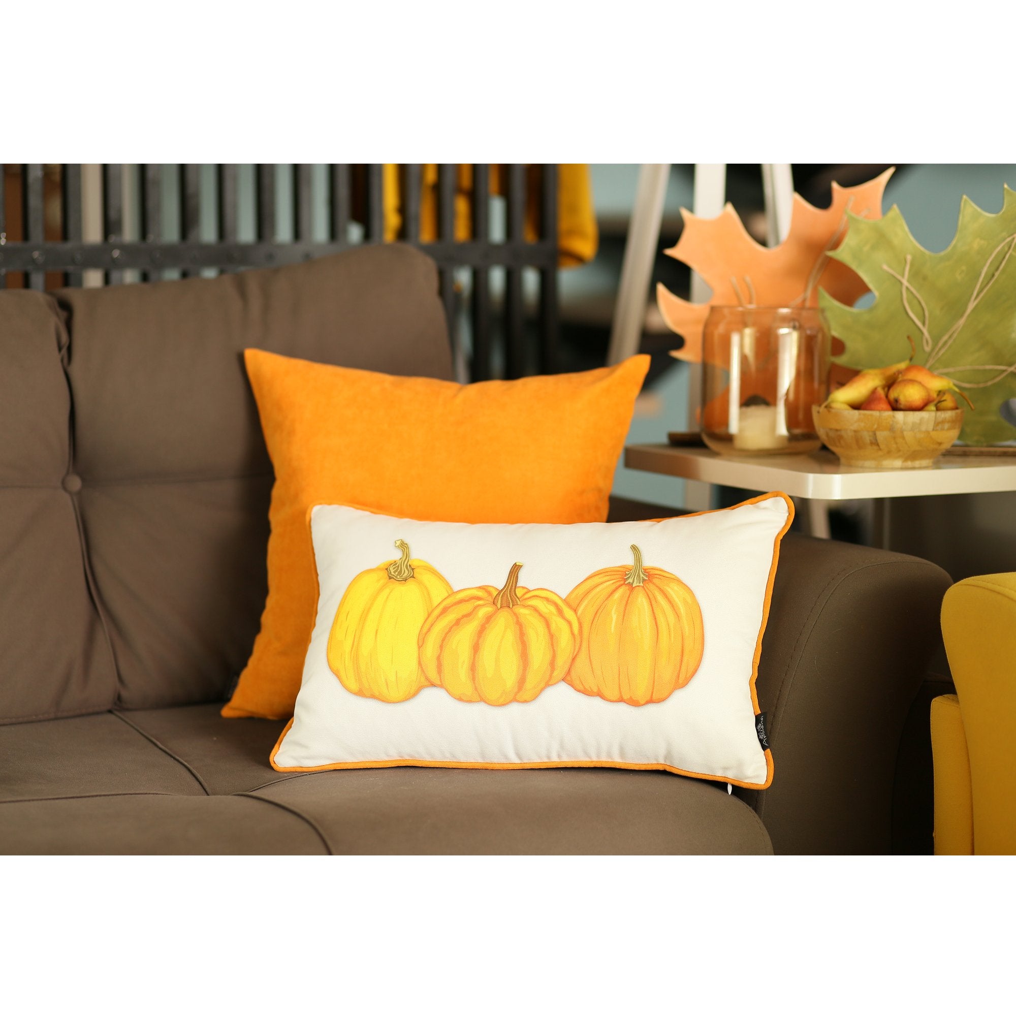 Set Of 2 20" Thanksgiving Pumpkin Throw Pillow Cover In Multicolor