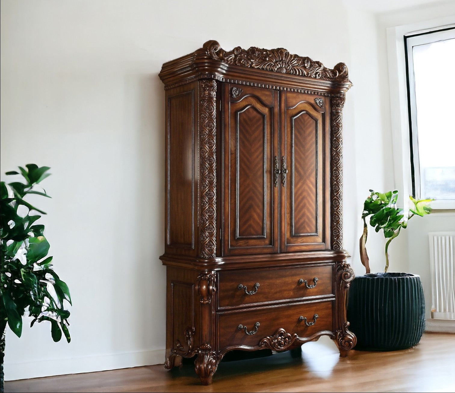 87" Two Doors Cherry Wood Tv Armoire