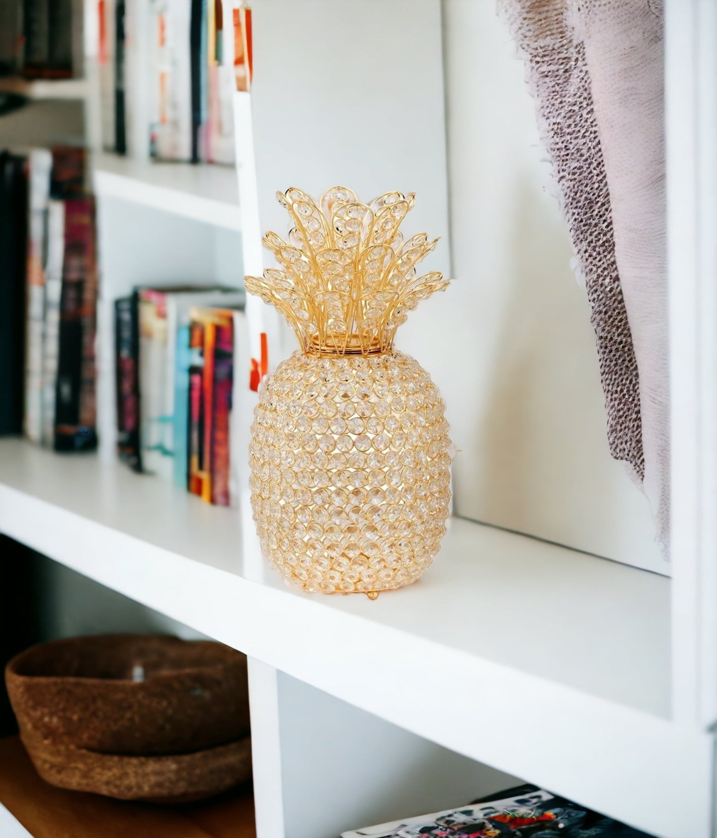 15" Gold Faux Crystal Decorative Pineapple