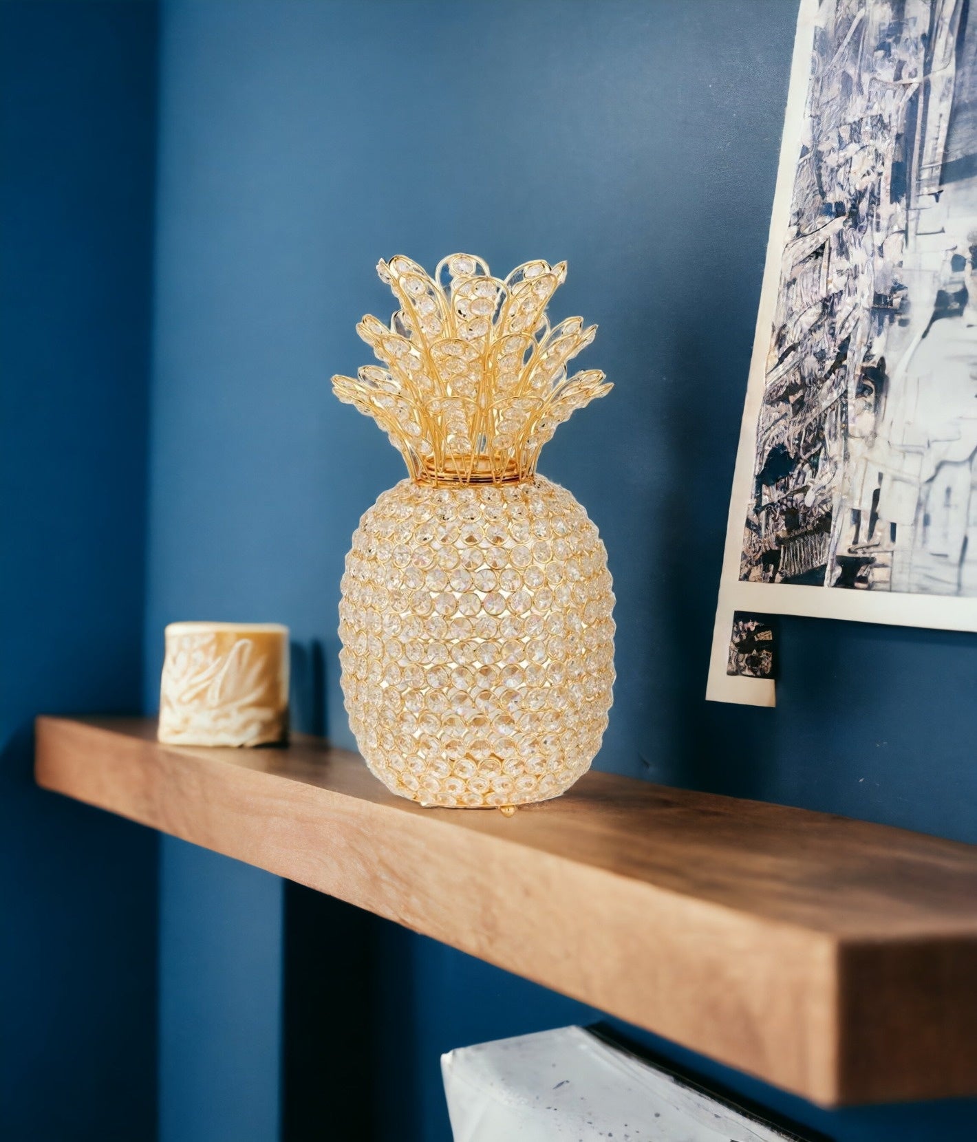 15" Gold Faux Crystal Decorative Pineapple