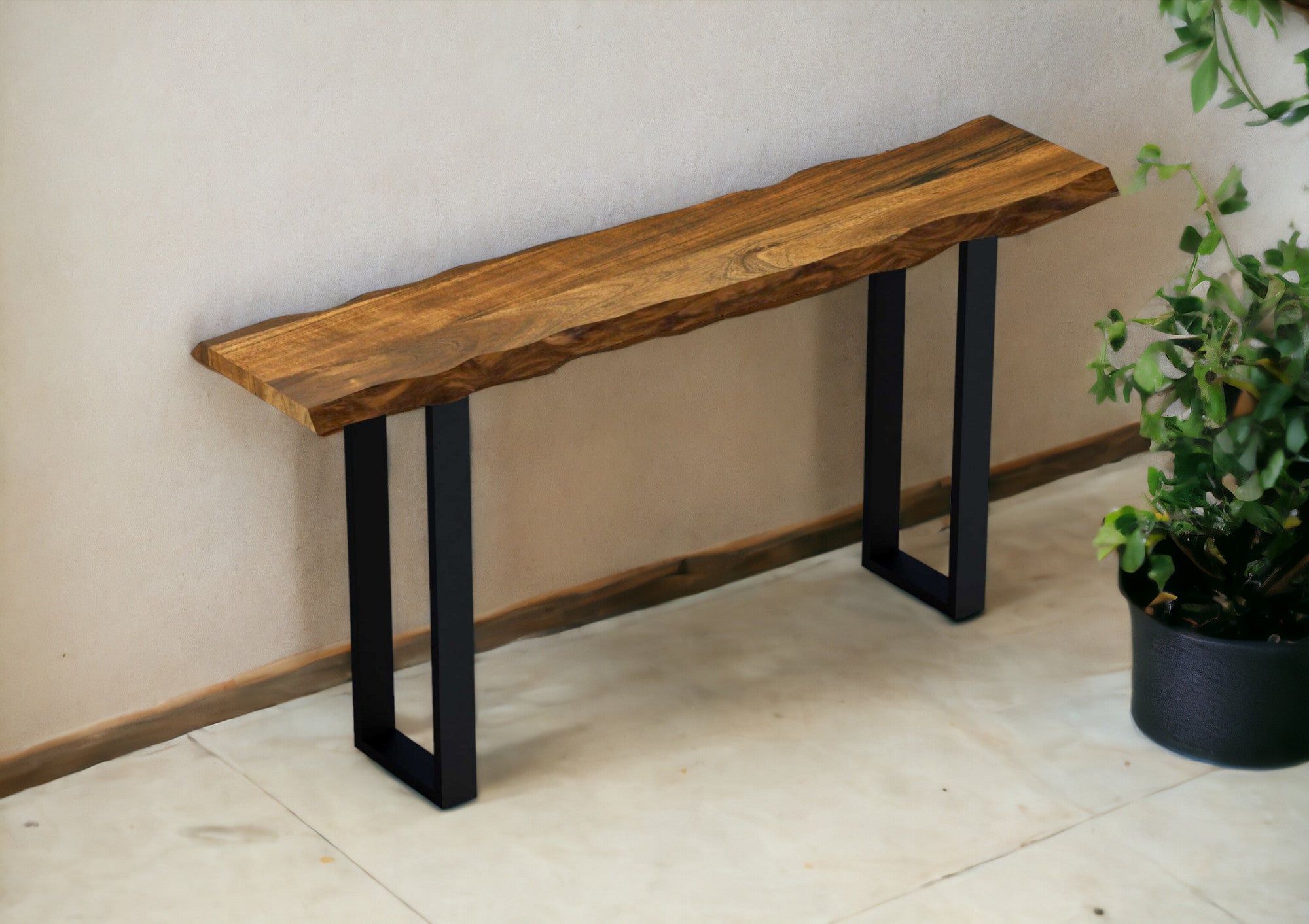 69" Brown and Black Solid Wood Live Edge Console Table