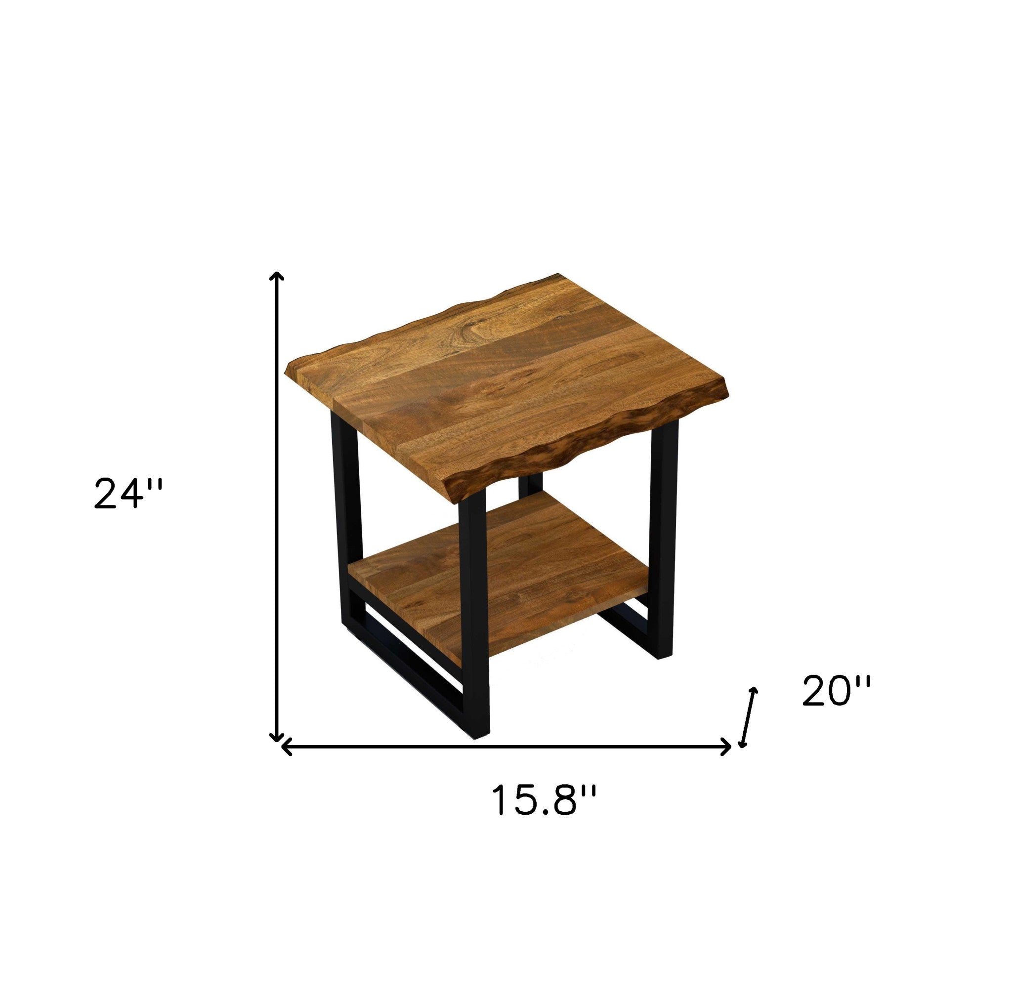 24" Brown Modern Rustic Live Edge Acacia Wood End Table