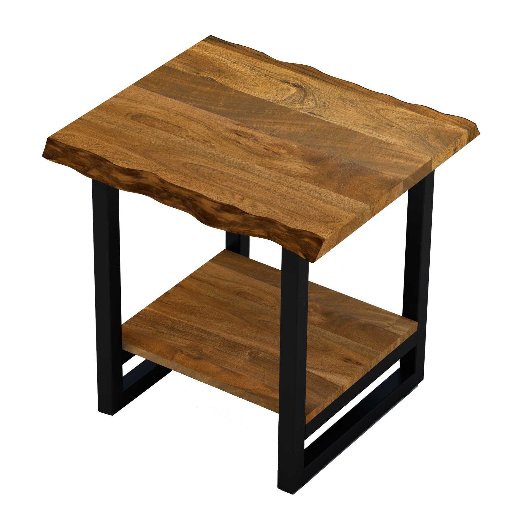 24" Brown Modern Rustic Live Edge Acacia Wood End Table