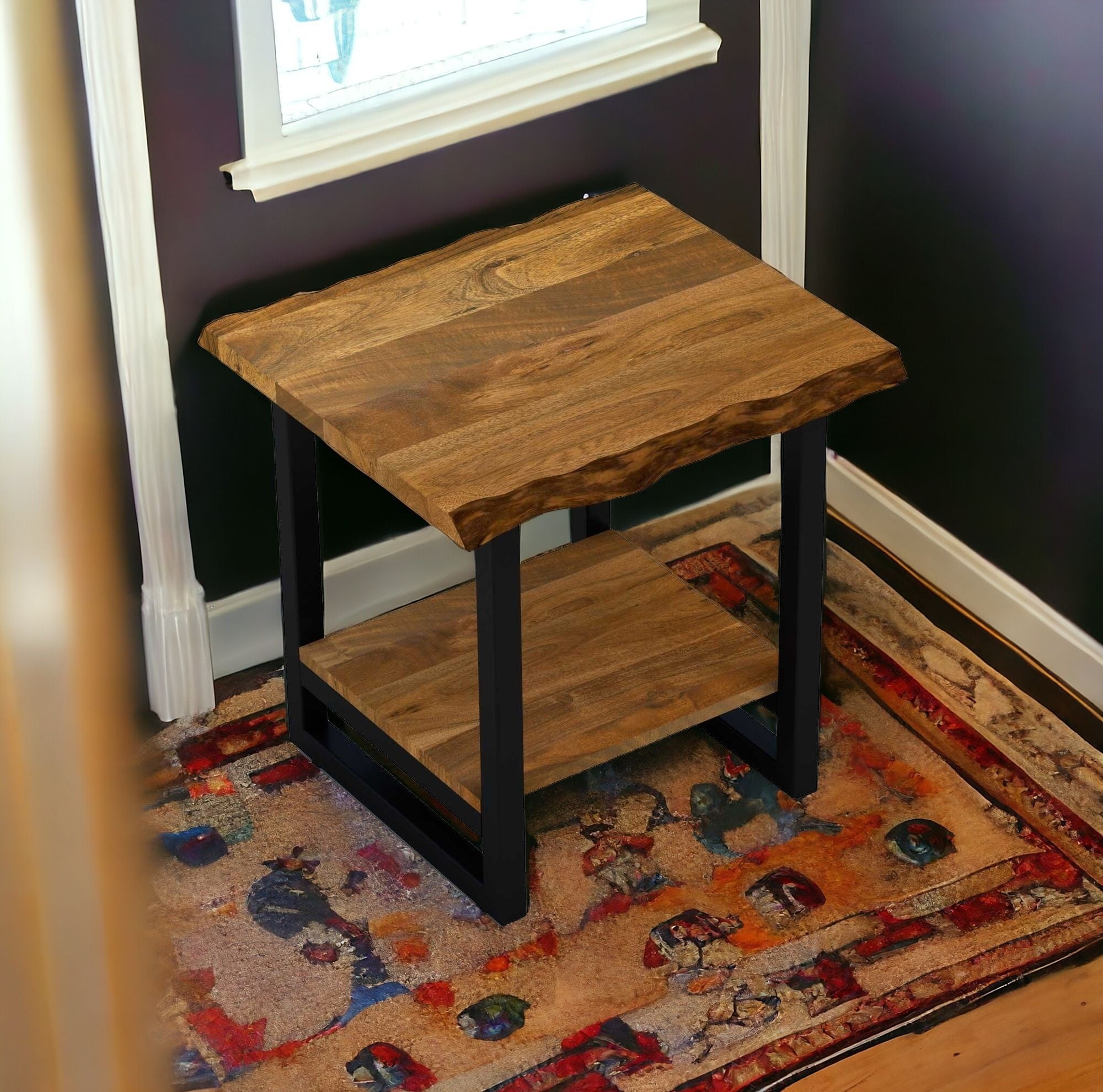 24" Brown Modern Rustic Live Edge Acacia Wood End Table