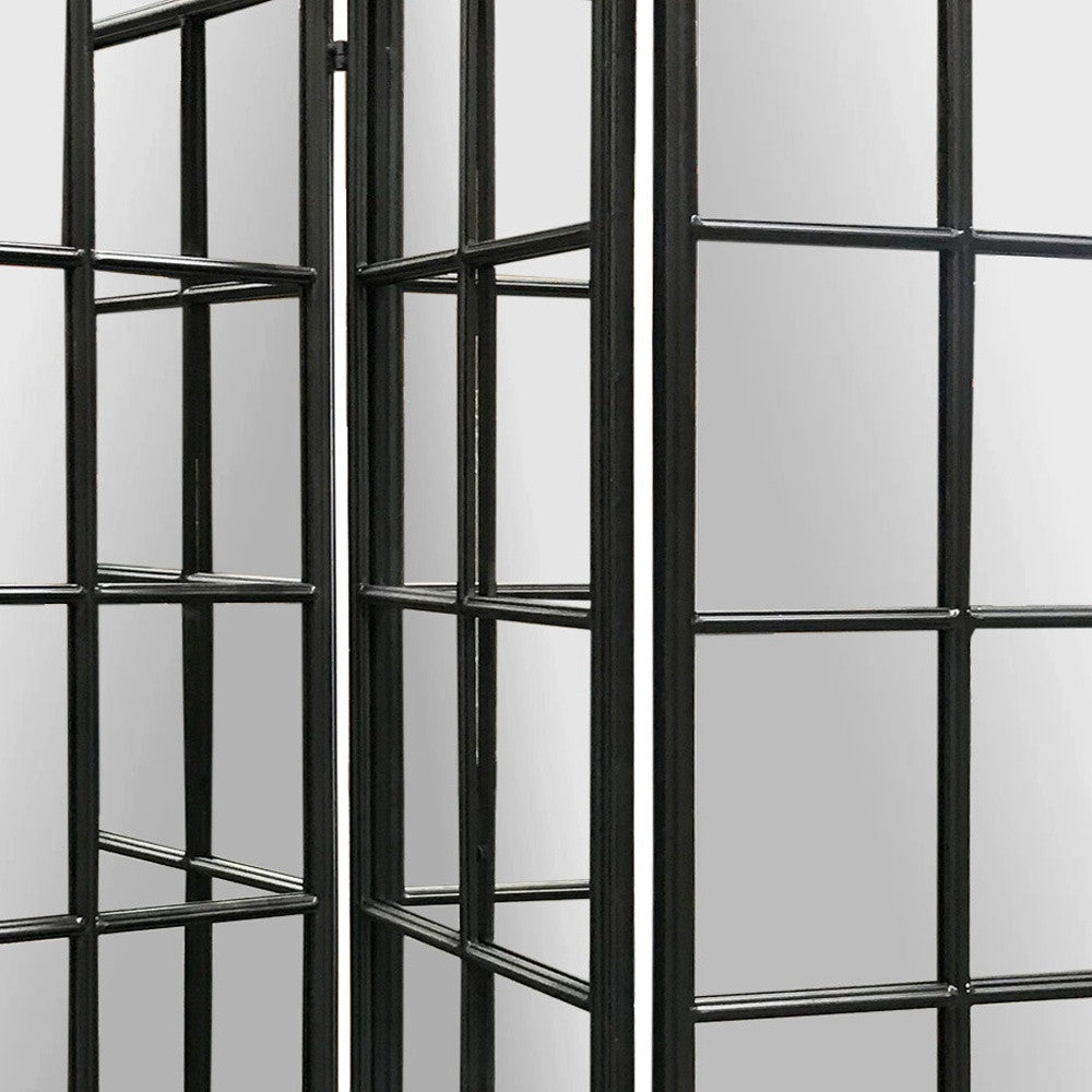 3 Panel Black And Brown Room Divider With An Optical Illusion