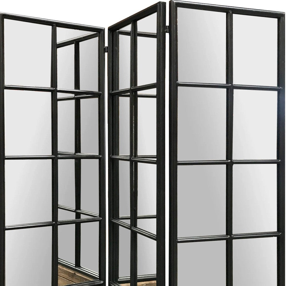 3 Panel Black And Brown Room Divider With An Optical Illusion