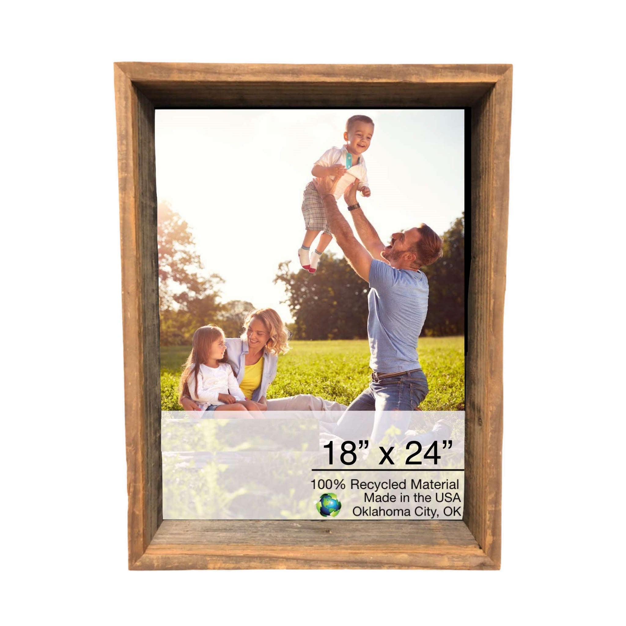 18" X 24" Rustic Weathered Grey Picture Frame With Hanger