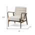 Cream Fabric Wrapped Medium Brown Accent Chair With Wooden Frame