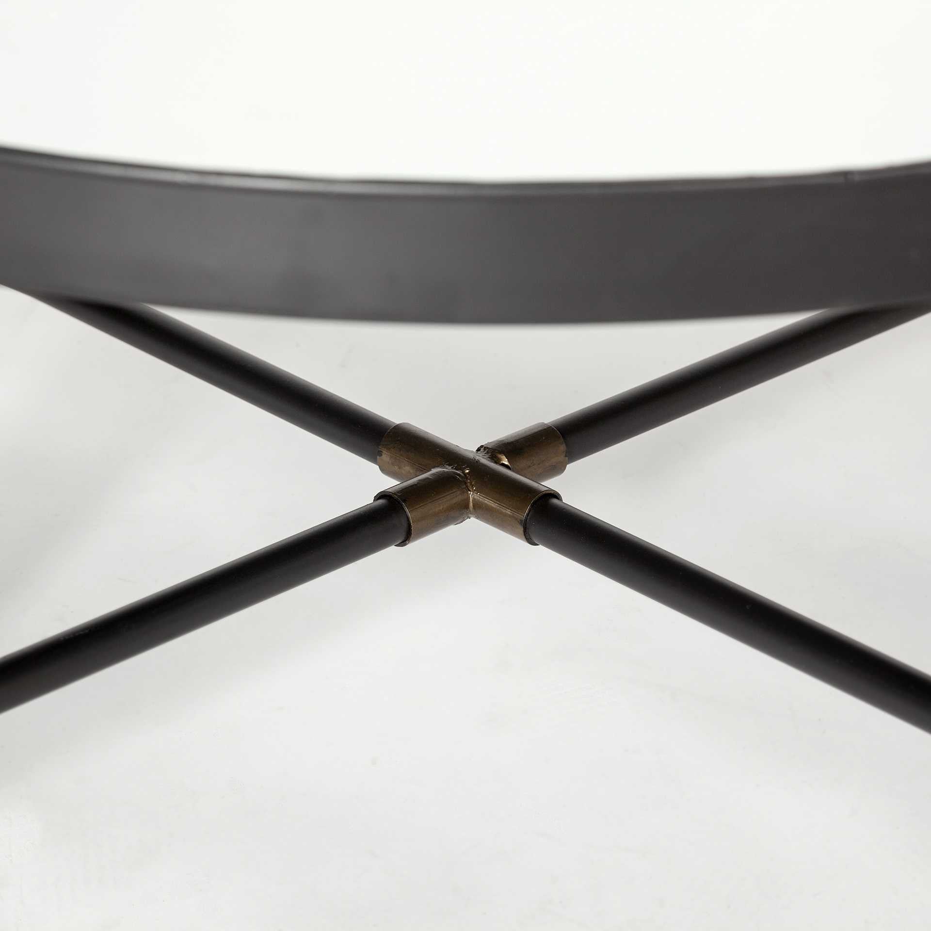 32" Black and Bronze Glass And Metal Round Coffee Table