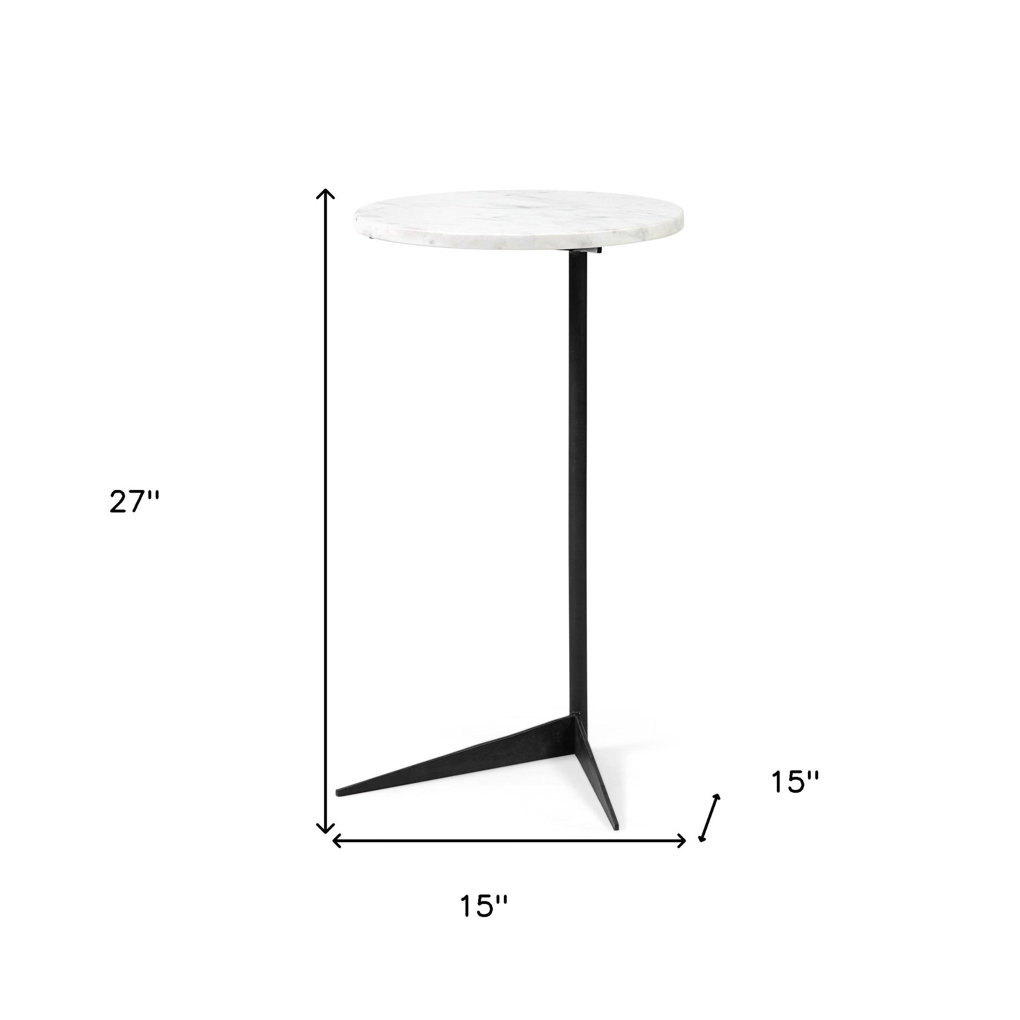 27" Black And White Marble Round End Table