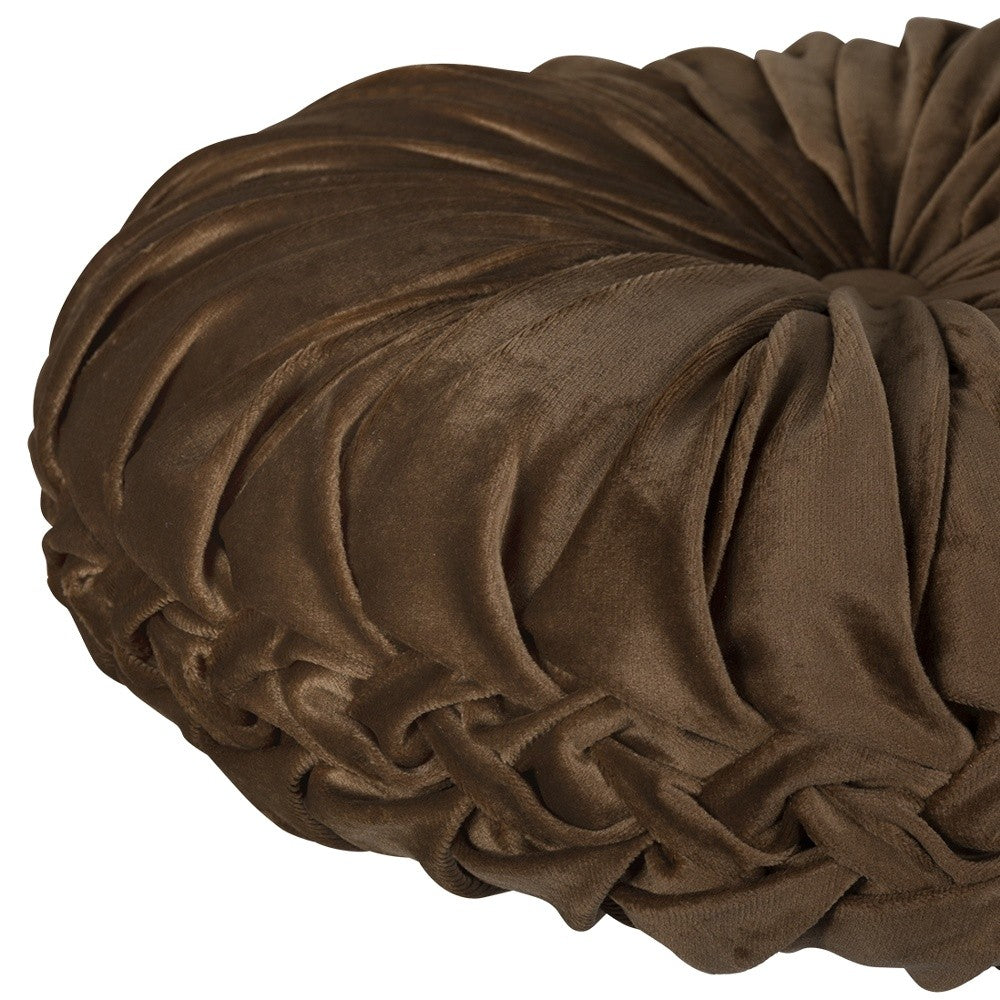 15" X 15" Brown Round Velvet Throw Pillow