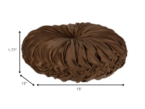 15" X 15" Brown Round Velvet Throw Pillow