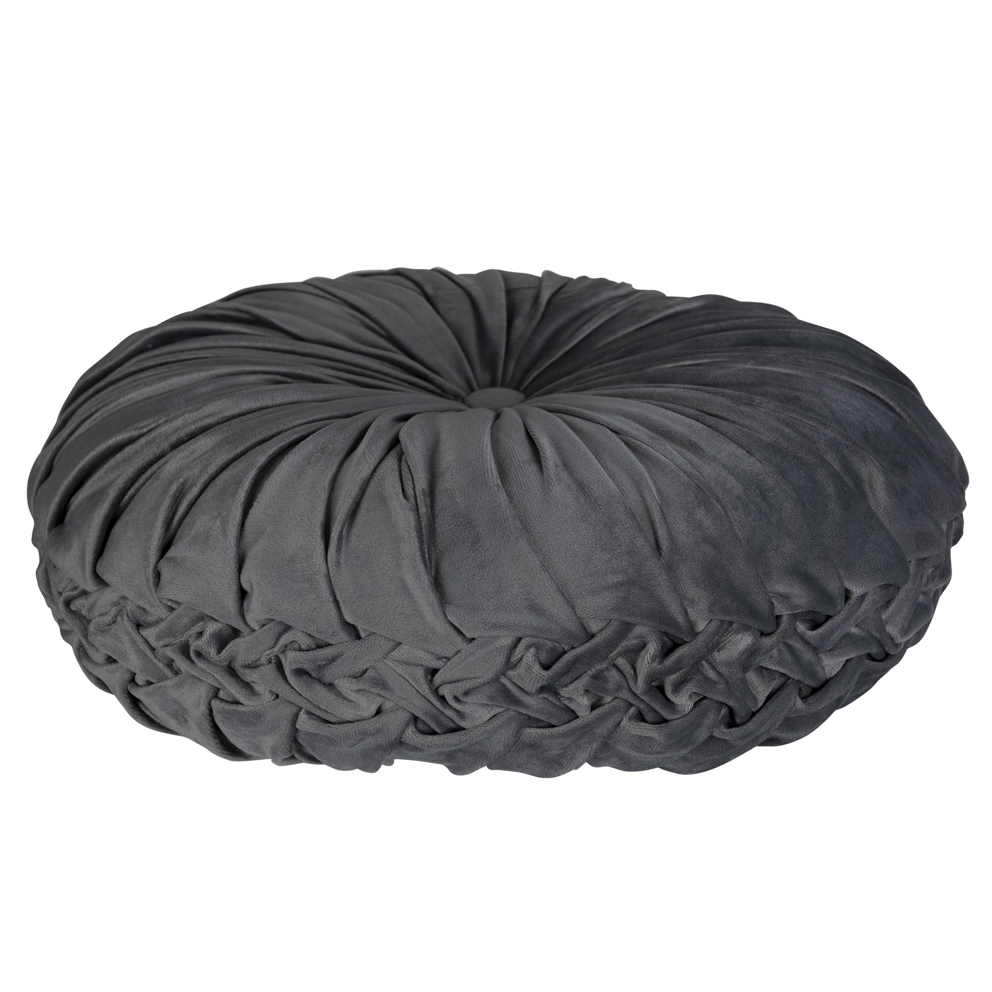 Grey Round Tufted Velvet Pillow