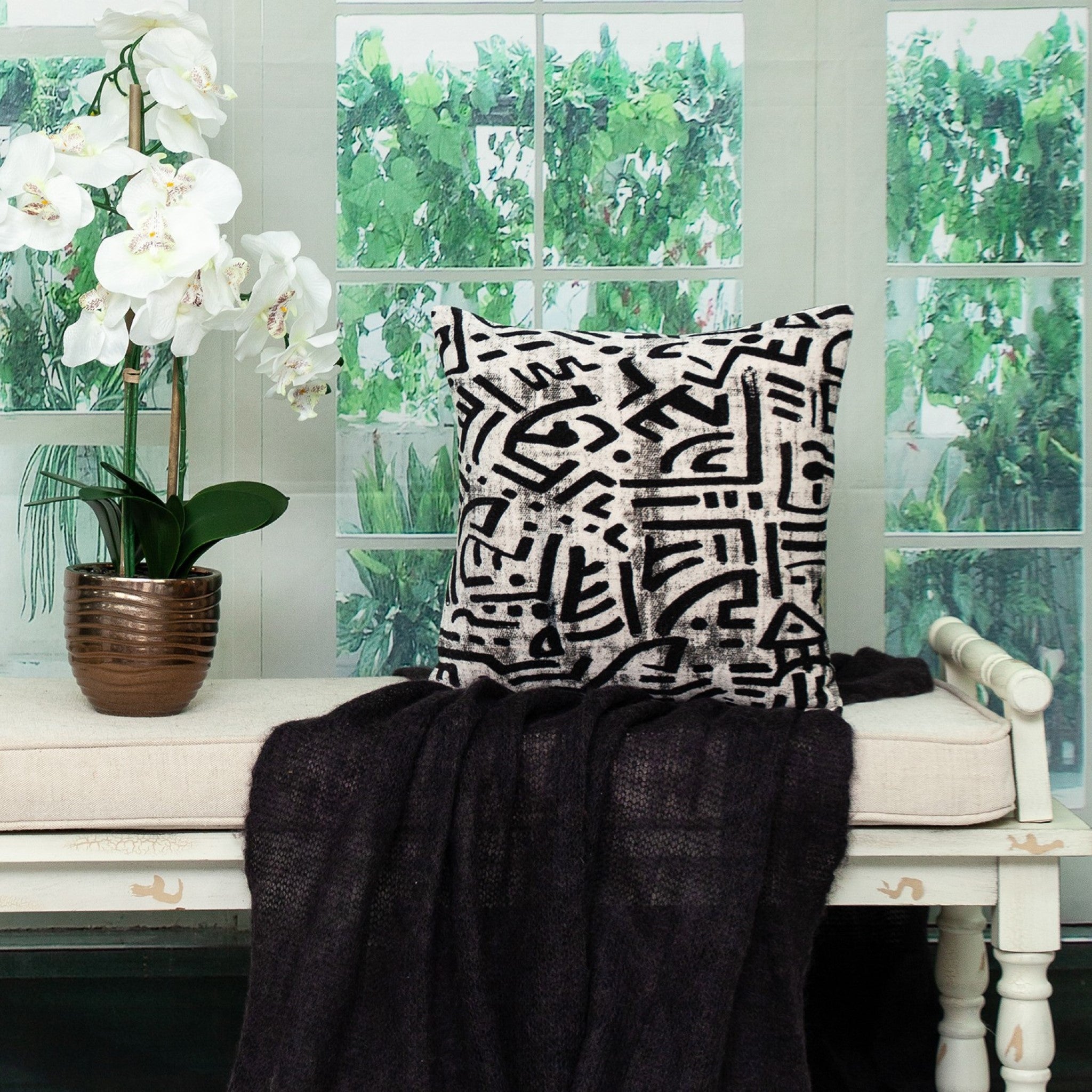 Black And White Abstract Velvet Throw Pillow