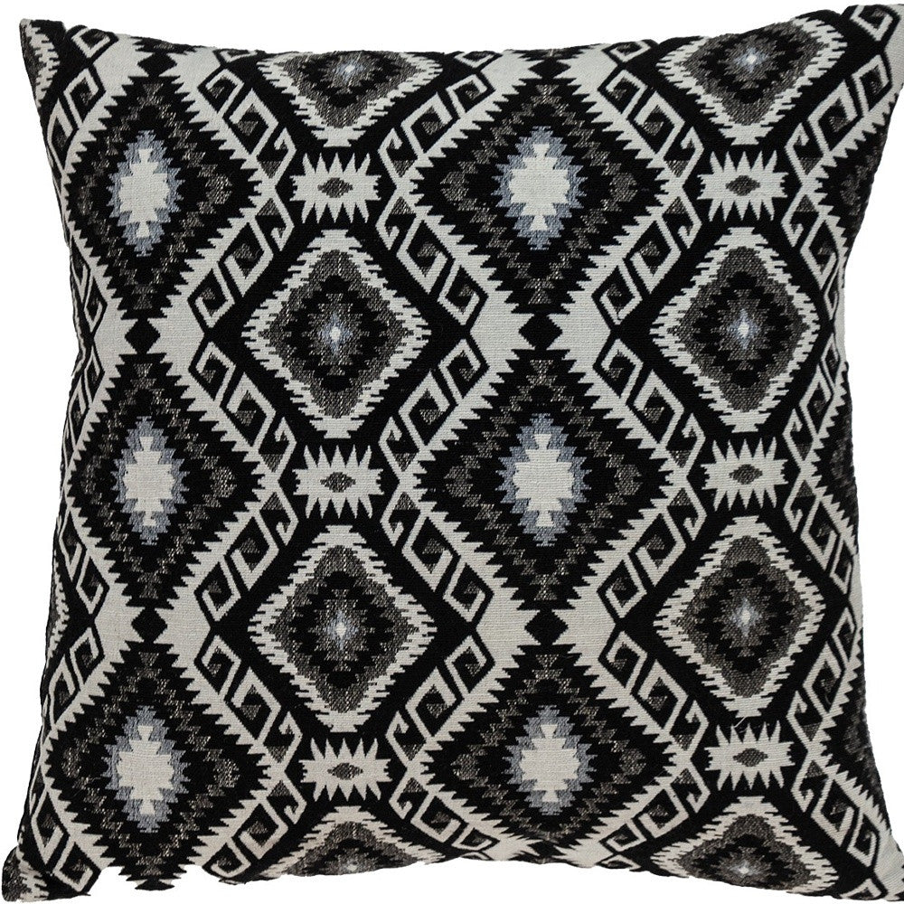 Jet Black And White Geo Throw Pillow