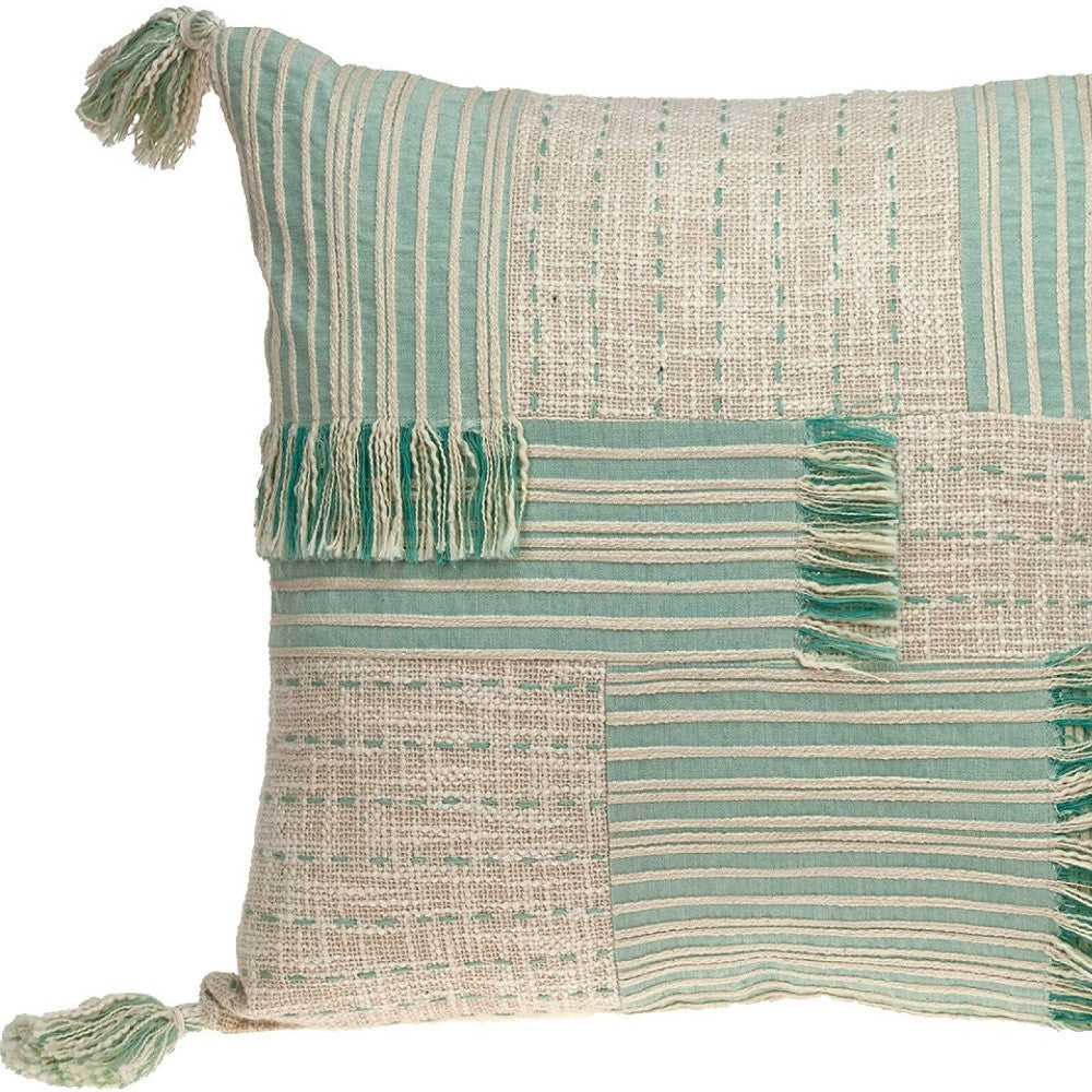 Cream And Mint Woven Throw Pillow