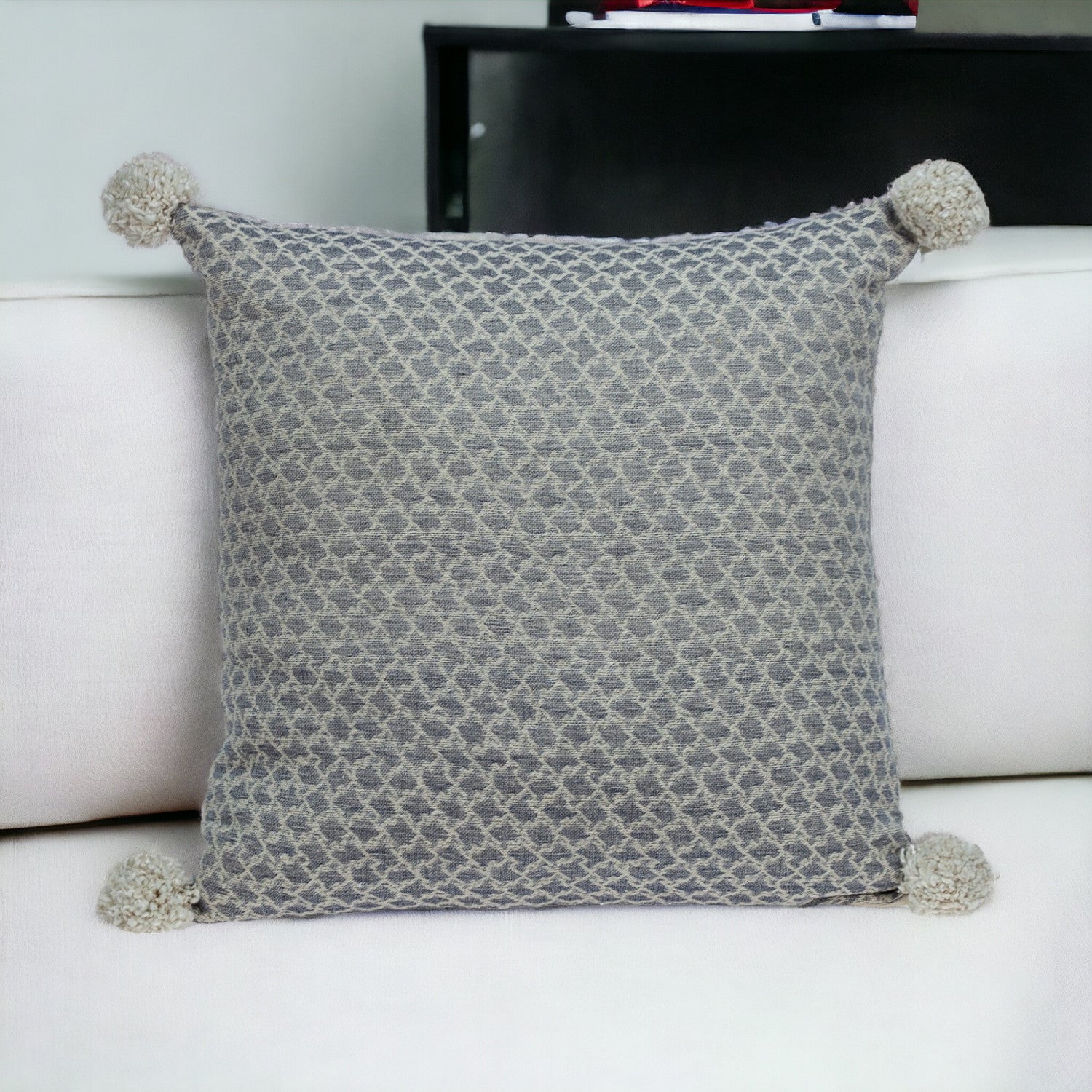 Gray Pearl Pom Throw Pillow