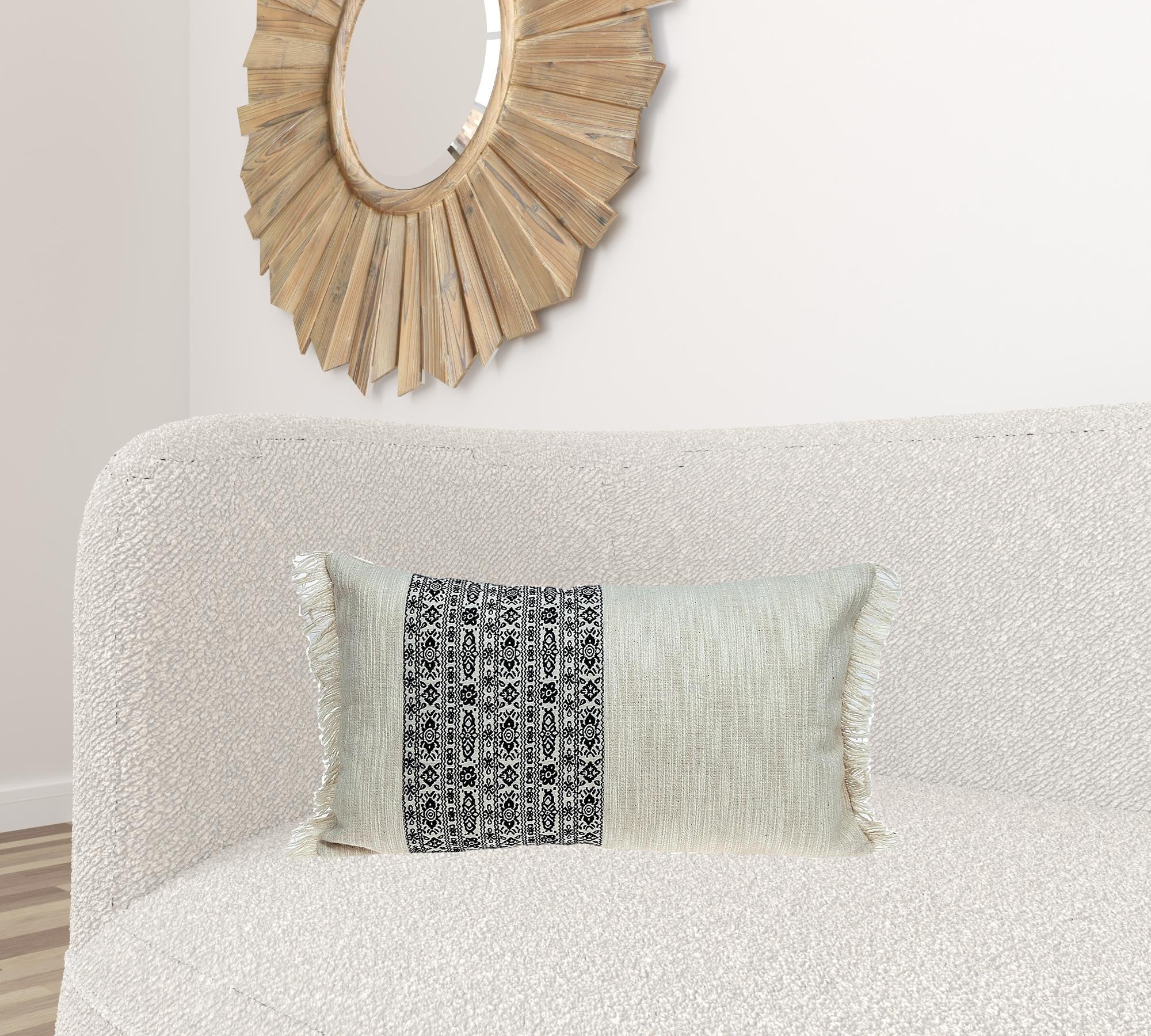 Black And White Geometric Fringe Throw Pillow